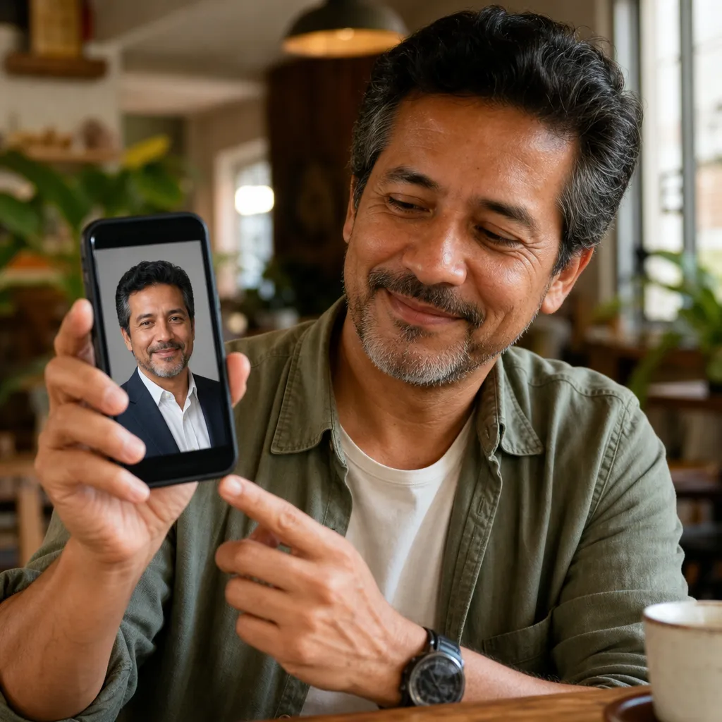 Persona feliz con su nueva foto profesional